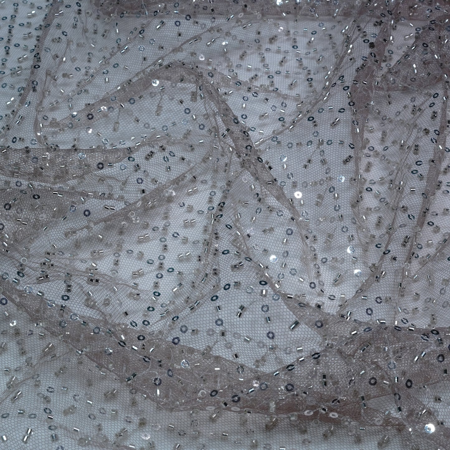 Elegant Dusty Mauve Embellished Net Fabric