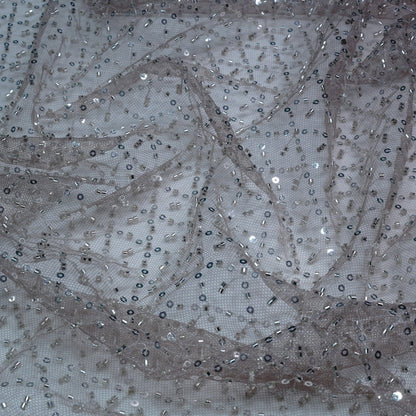Elegant Dusty Mauve Embellished Net Fabric