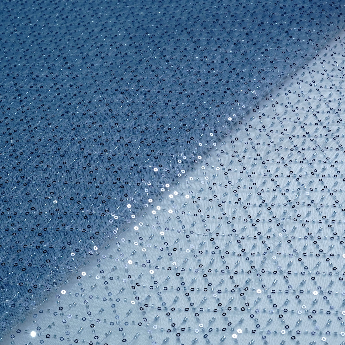 Elegant Steel Blue Shimmer Net Fabric
