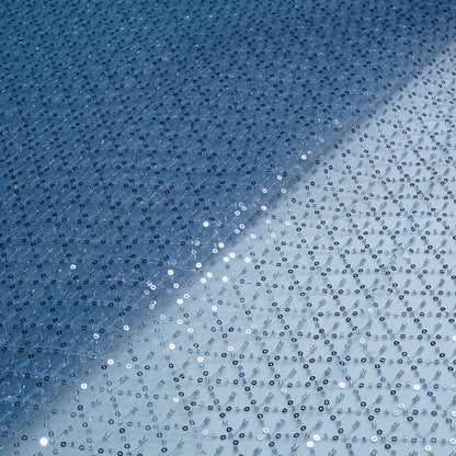 Elegant Steel Blue Shimmer Net Fabric