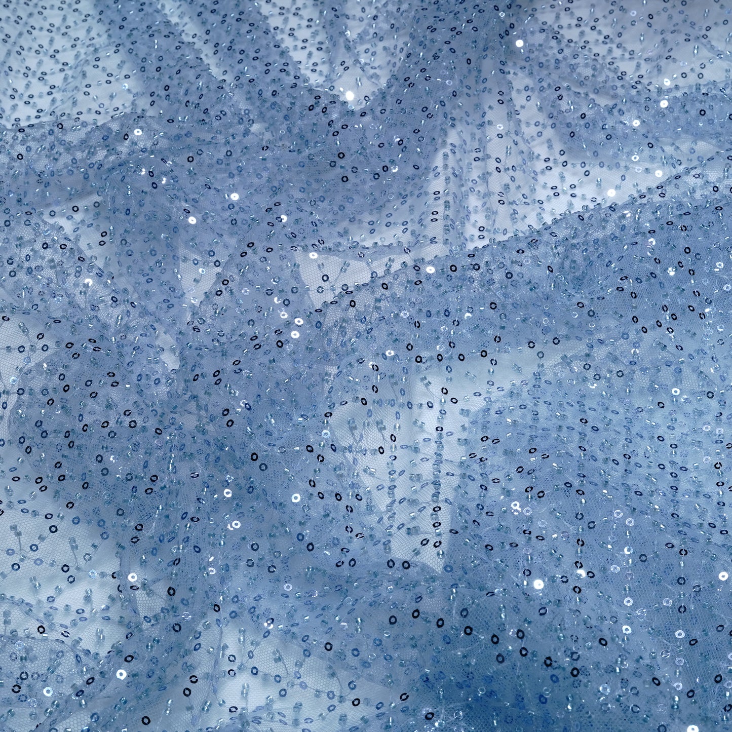 Elegant Steel Blue Shimmer Net Fabric