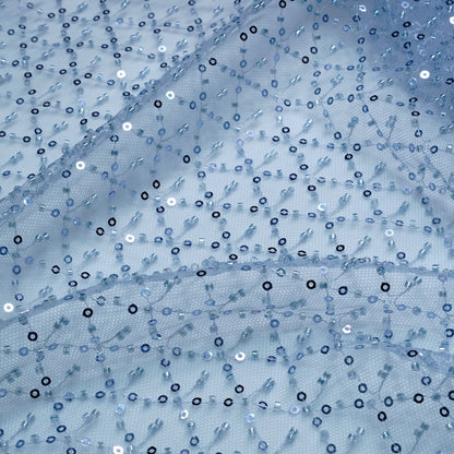 Elegant Steel Blue Shimmer Net Fabric