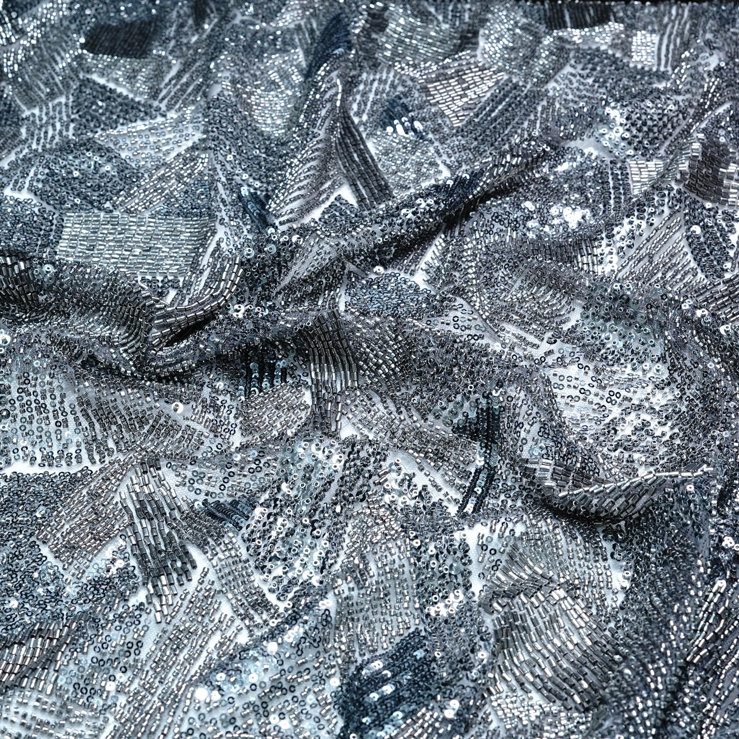 Elegant Silver Grey Embellished Net Fabric