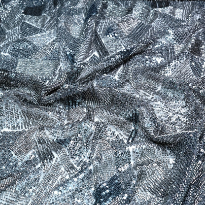 Elegant Silver Grey Embellished Net Fabric