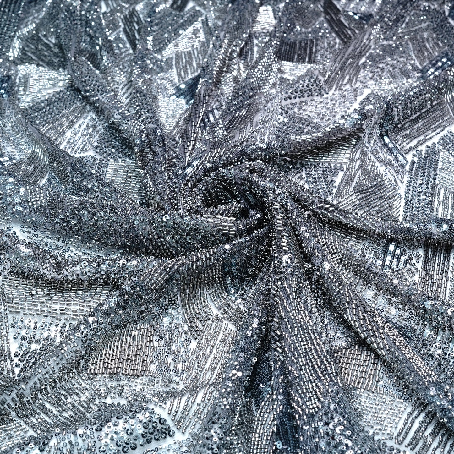 Elegant Silver Grey Embellished Net Fabric