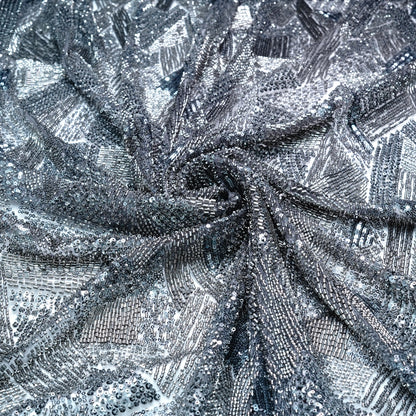 Elegant Silver Grey Embellished Net Fabric