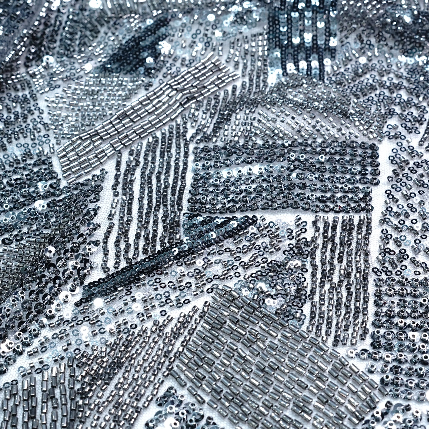 Elegant Silver Grey Embellished Net Fabric