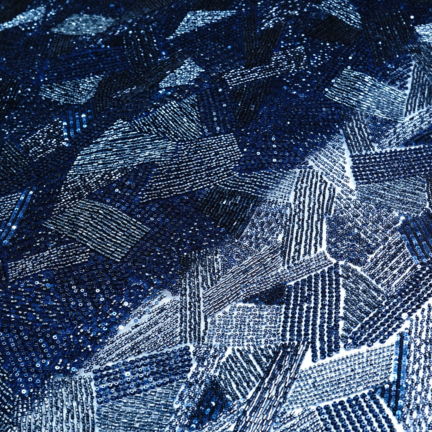 Luxury Midnight Blue Embellished Net Fabric