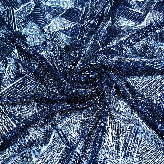 Luxury Midnight Blue Embellished Net Fabric