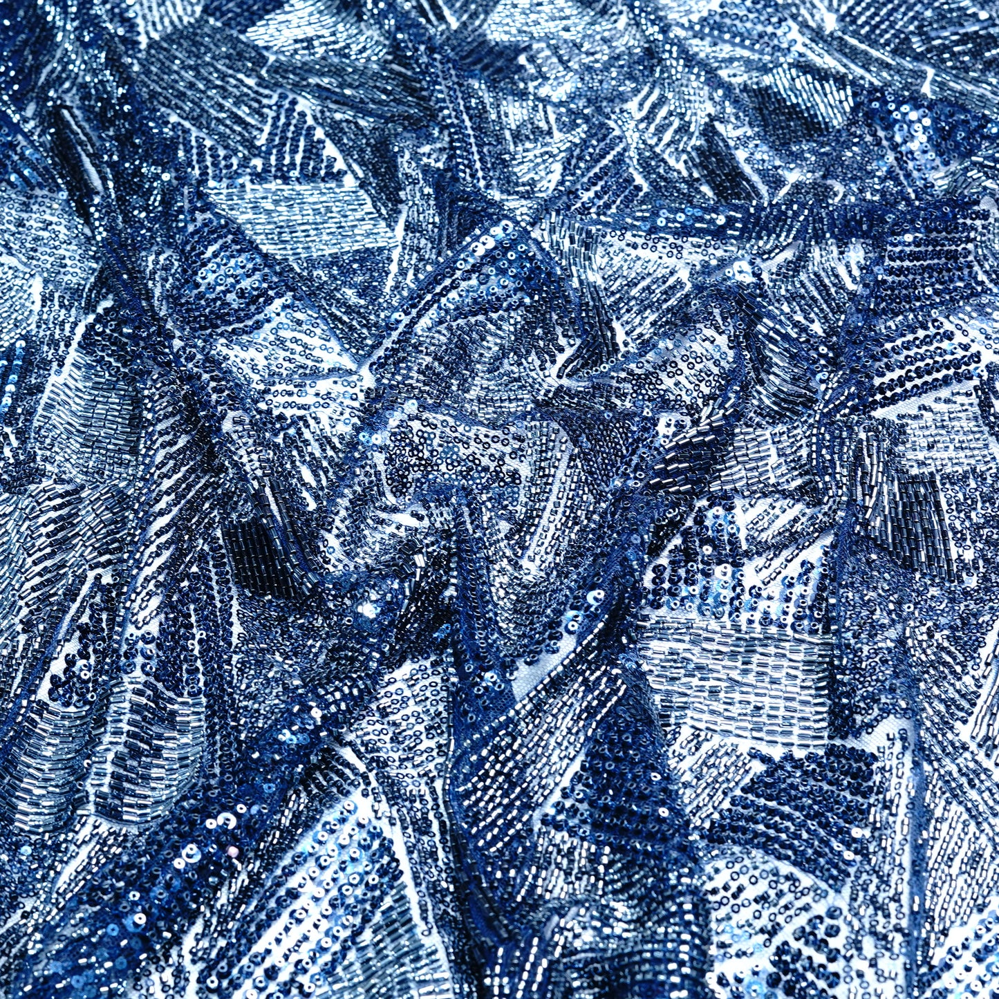 Luxury Midnight Blue Embellished Net Fabric