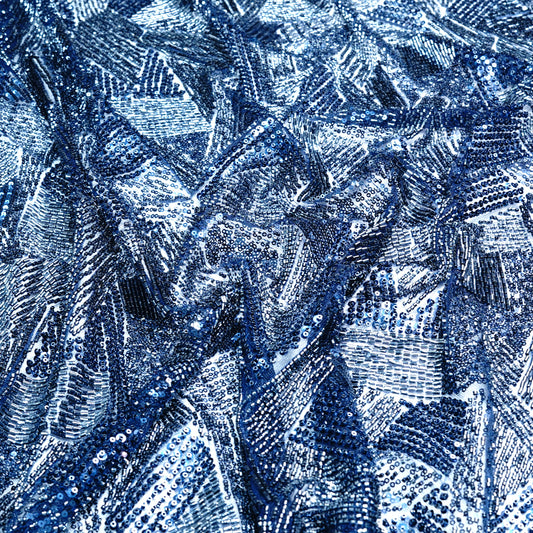Luxury Midnight Blue Embellished Net Fabric