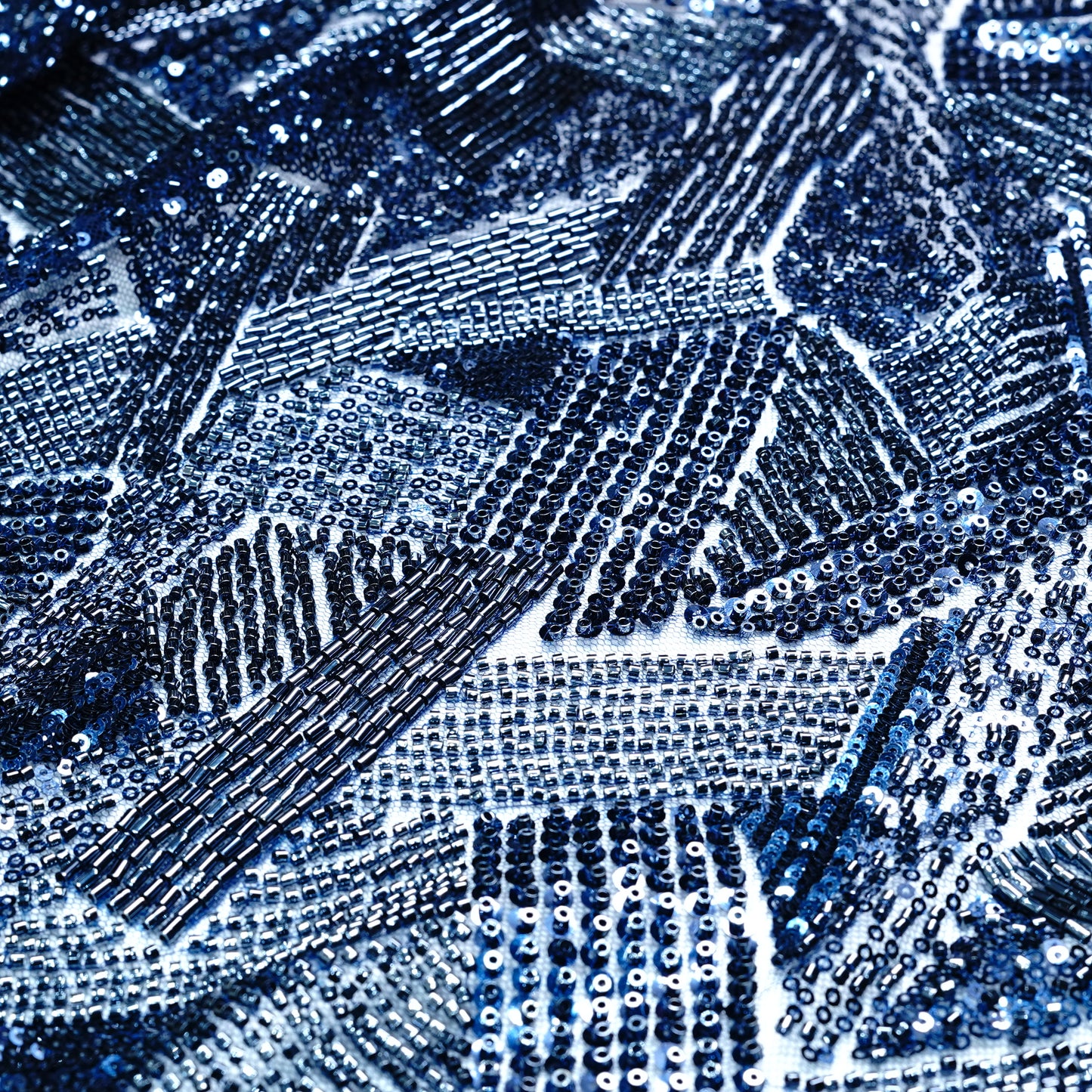 Luxury Midnight Blue Embellished Net Fabric