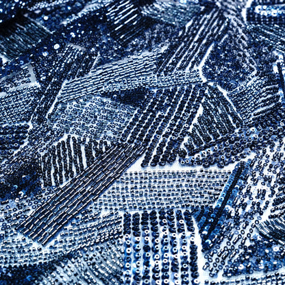 Luxury Midnight Blue Embellished Net Fabric