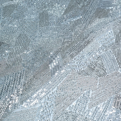 Elegant Silver Embellished Net Fabric