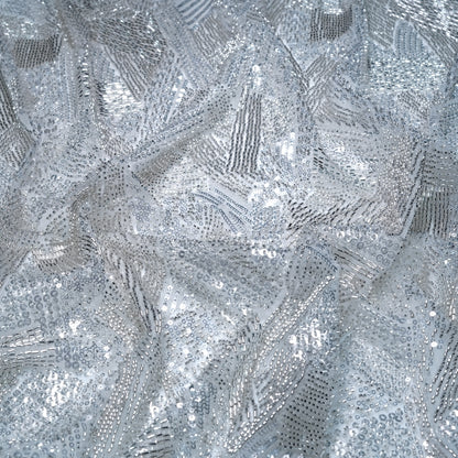 Elegant Silver Embellished Net Fabric