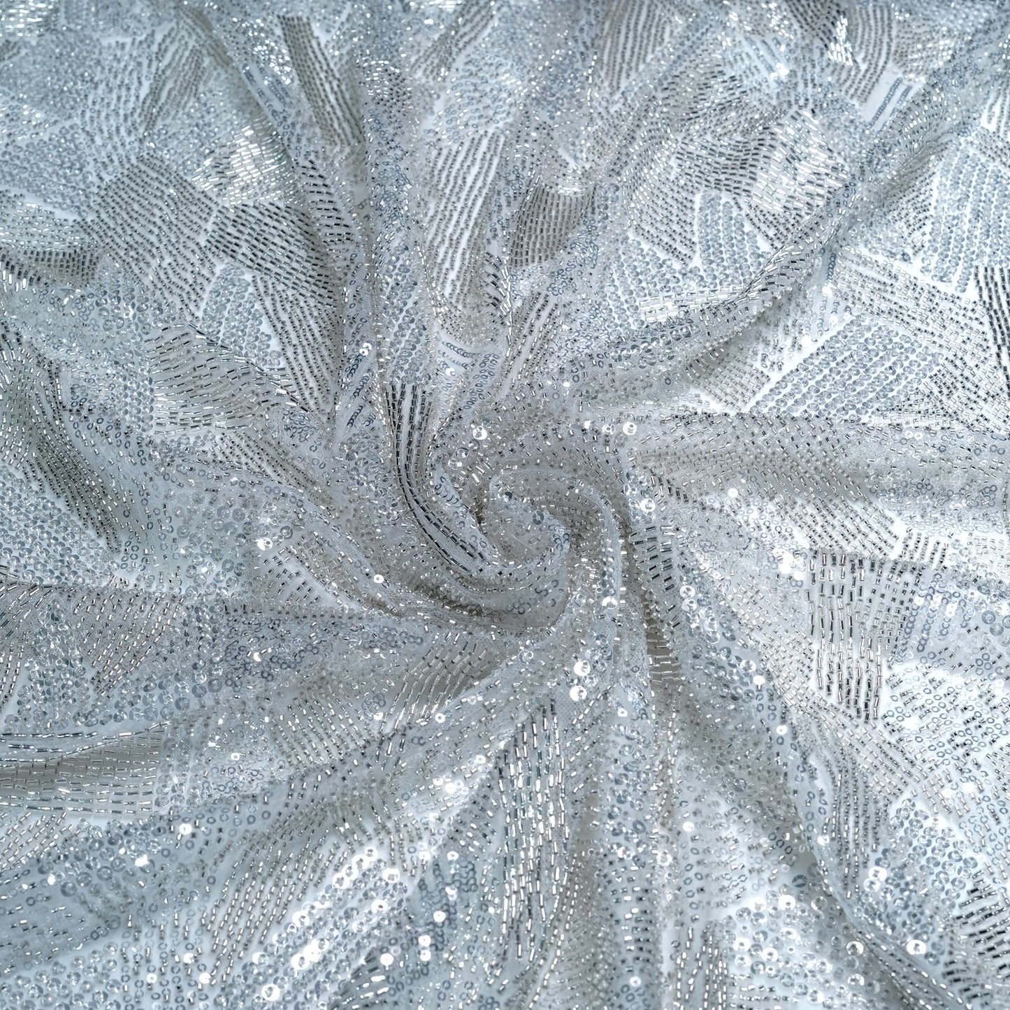 Elegant Silver Embellished Net Fabric
