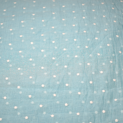 Graceful Sky Blue Chanderi Fabric with White Buti Design