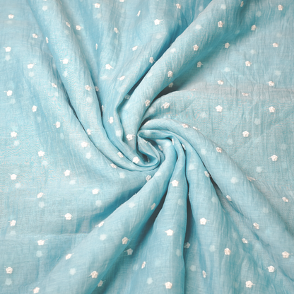 Graceful Sky Blue Chanderi Fabric with White Buti Design