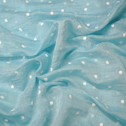 Graceful Sky Blue Chanderi Fabric with White Buti Design