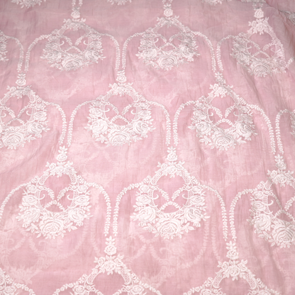 Elegant Pink Chanderi Fabric with White Floral Embroidery