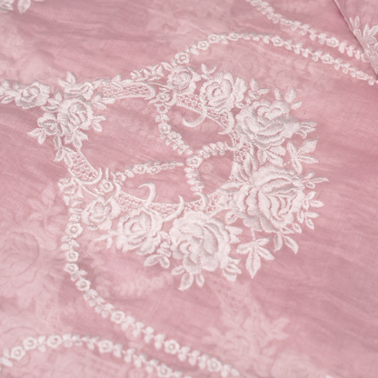 Elegant Pink Chanderi Fabric with White Floral Embroidery