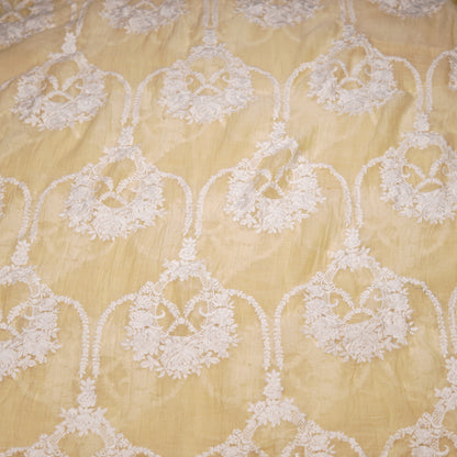 Elegant Pastel Yellow Chanderi Fabric with White Floral Embroidery
