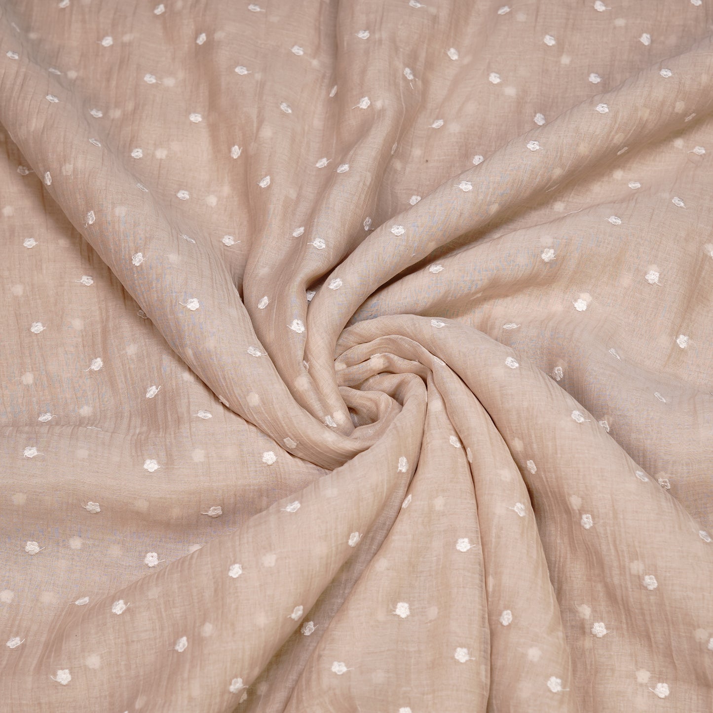 Elegant Beige Chanderi Fabric with White Buti Work