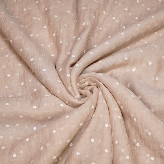 Elegant Beige Chanderi Fabric with White Buti Work