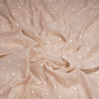 Elegant Beige Chanderi Fabric with White Buti Work