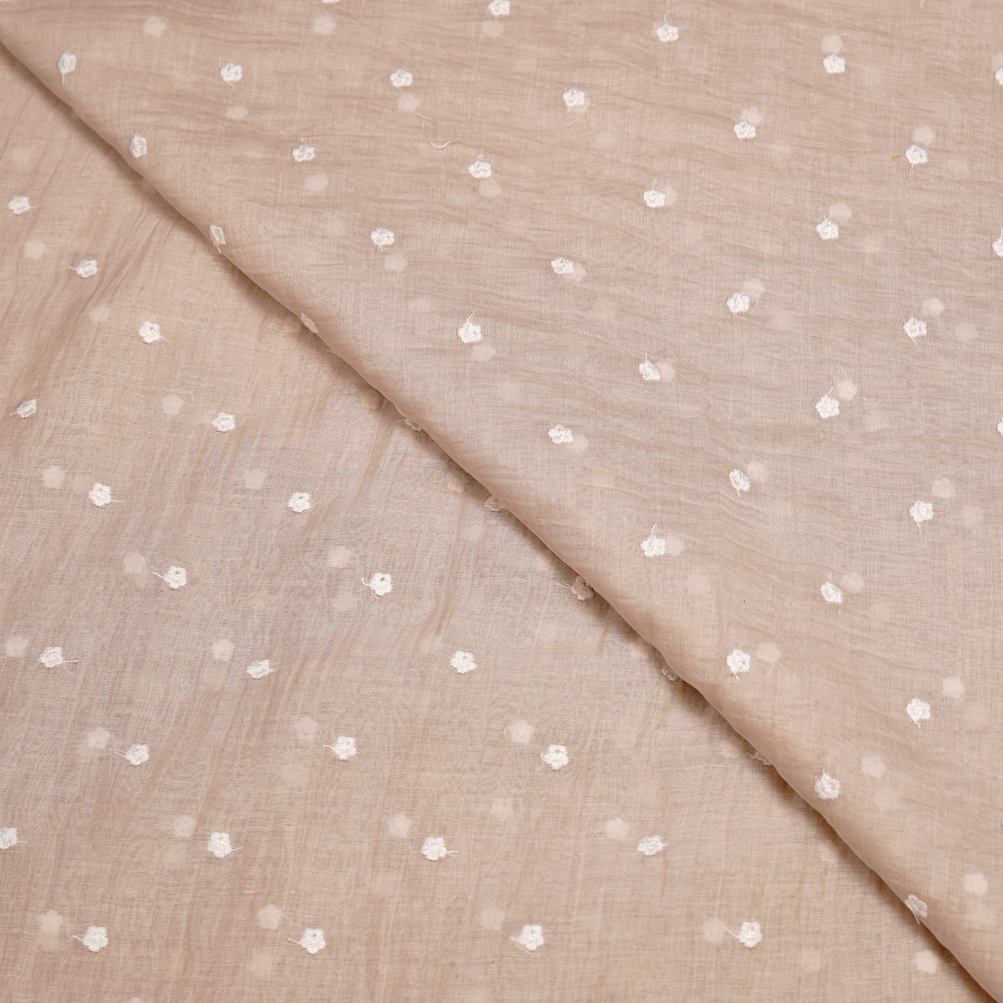 Elegant Beige Chanderi Fabric with White Buti Work