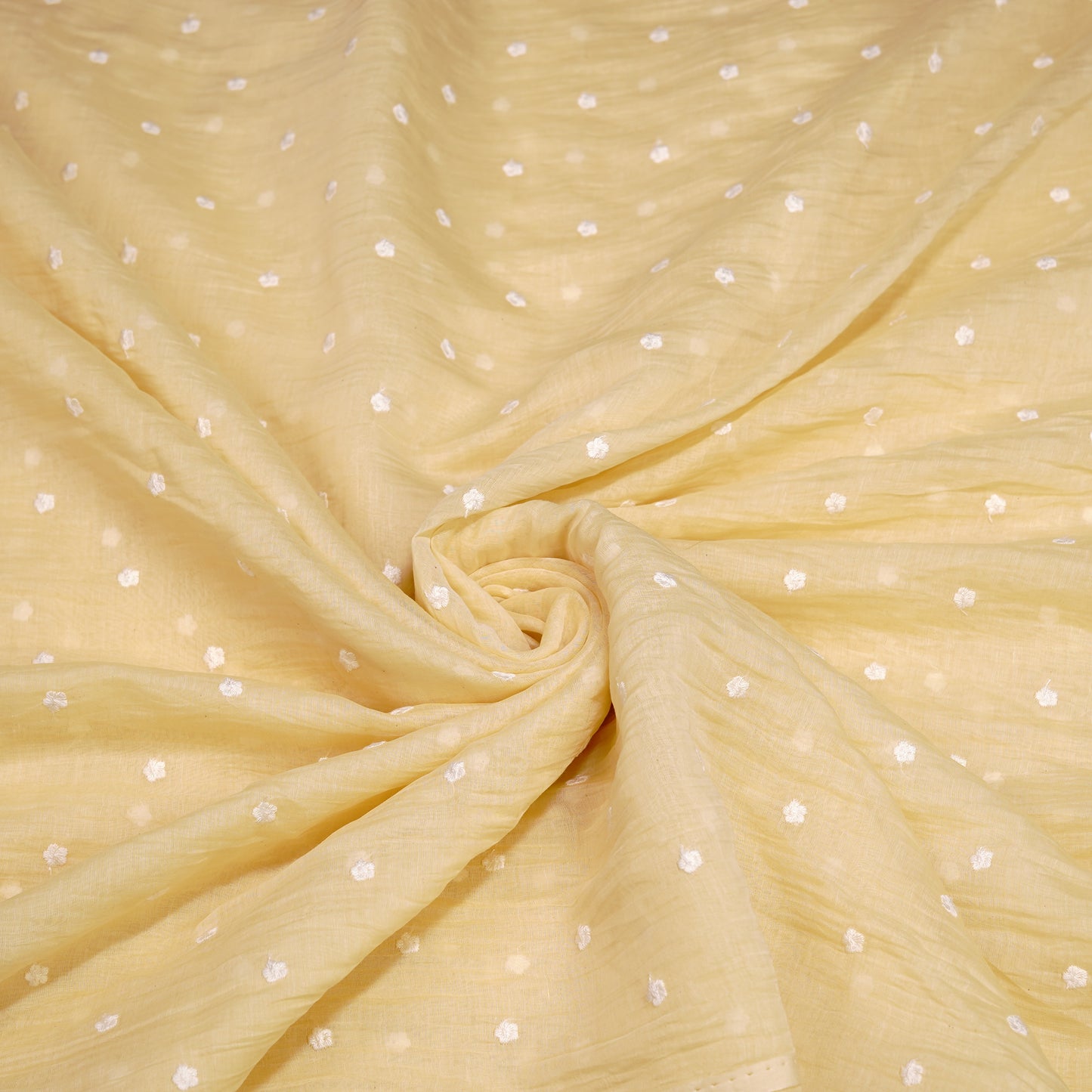 Soft Yellow Chanderi Fabric with White Buti Work