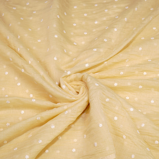 Soft Yellow Chanderi Fabric with White Buti Work