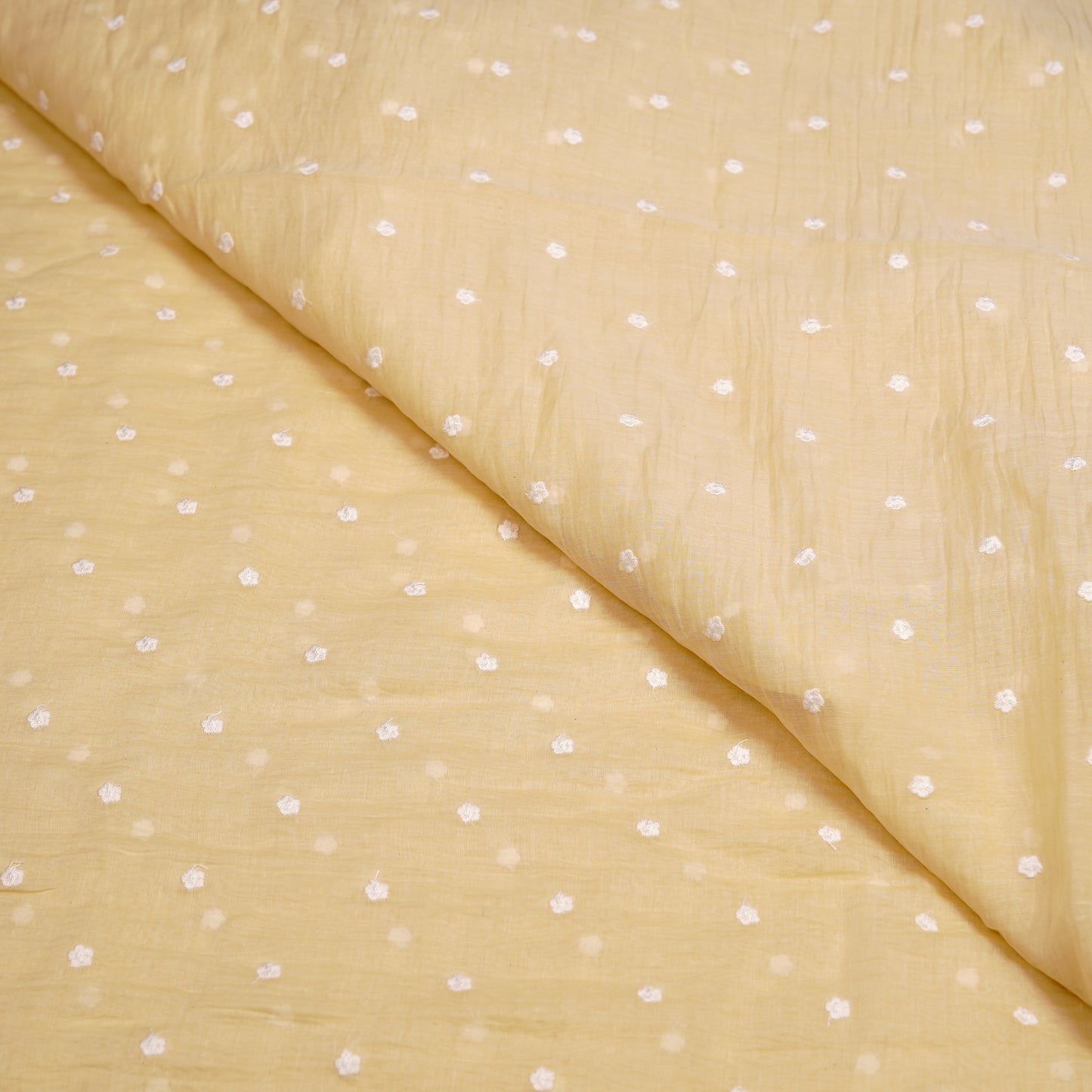 Soft Yellow Chanderi Fabric with White Buti Work