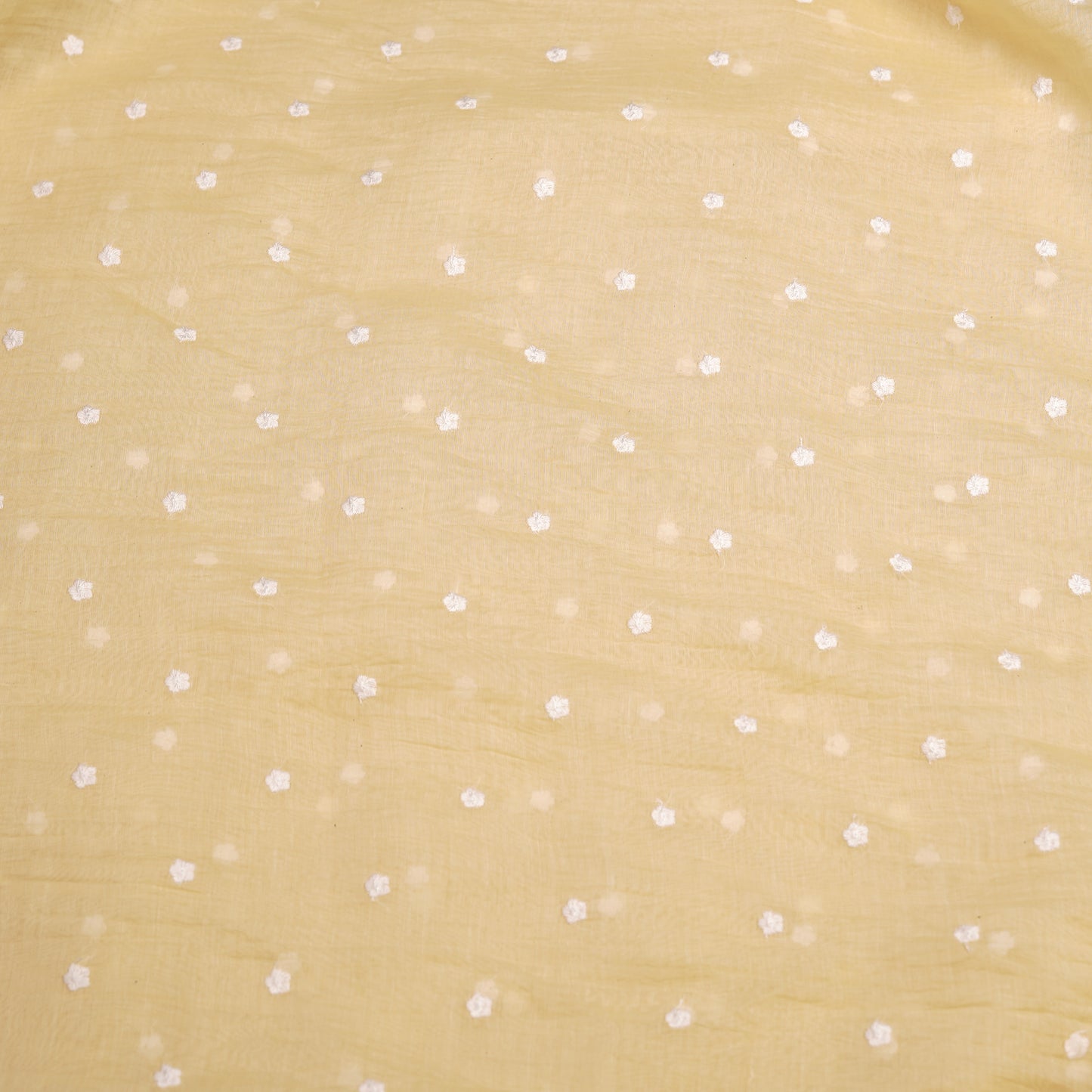 Soft Yellow Chanderi Fabric with White Buti Work