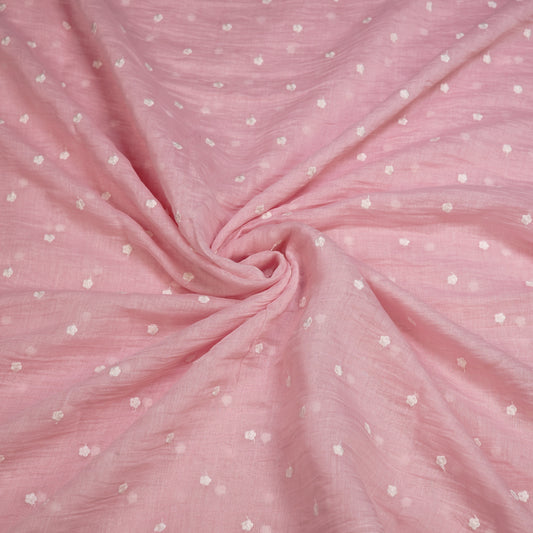 Elegant Pink Chanderi Fabric with Delicate Buti Work
