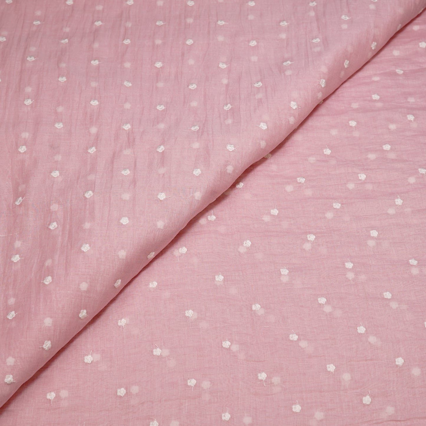 Elegant Pink Chanderi Fabric with Delicate Buti Work