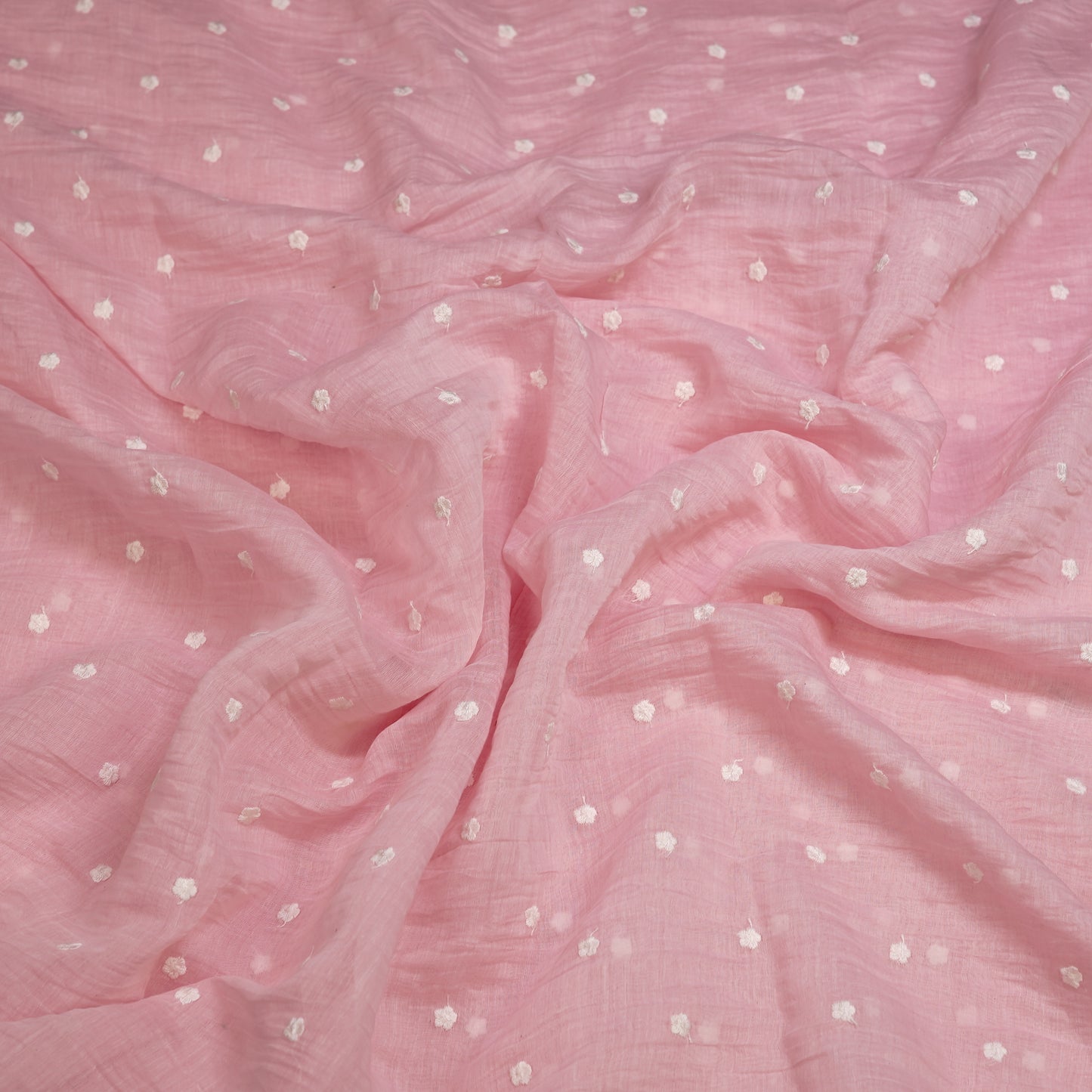 Elegant Pink Chanderi Fabric with Delicate Buti Work