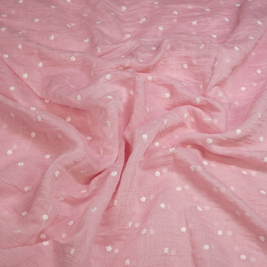 Elegant Pink Chanderi Fabric with Delicate Buti Work