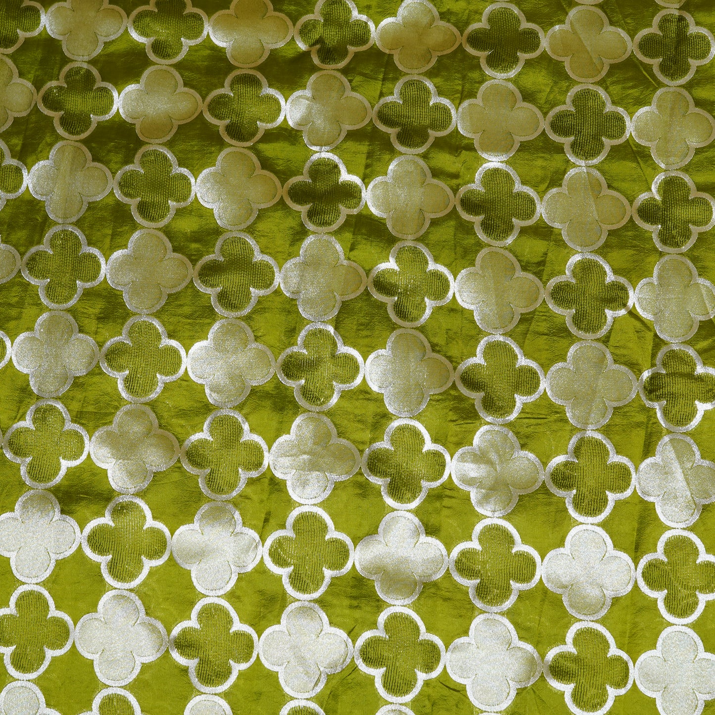Olive Green & Silver Floral Banarasi Silk Fabric