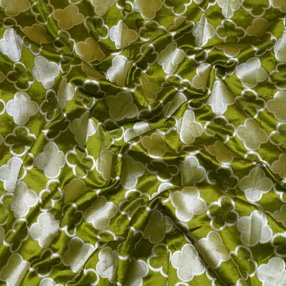 Olive Green & Silver Floral Banarasi Silk Fabric