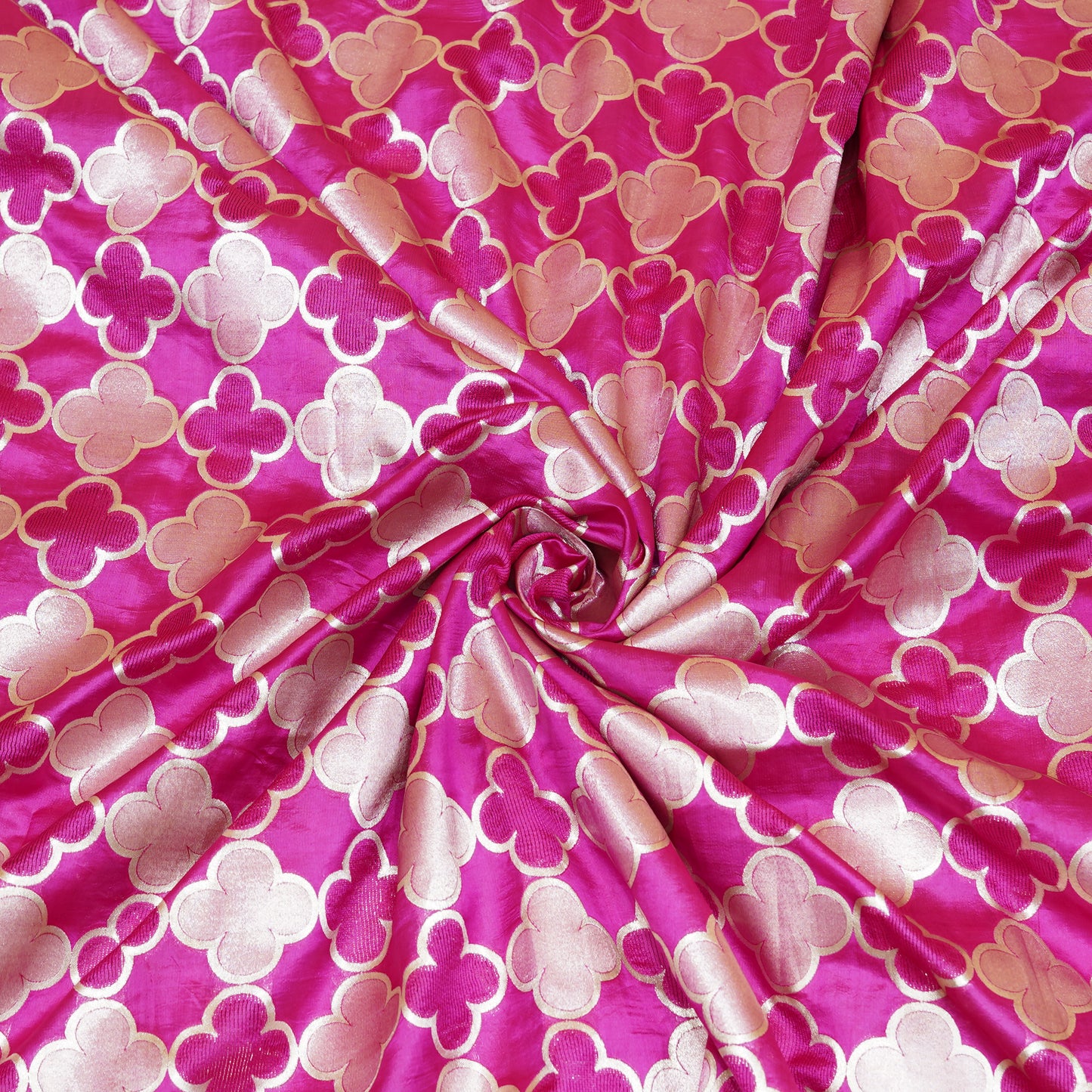 Rani Pink & Gold Floral Banarasi Silk Fabric