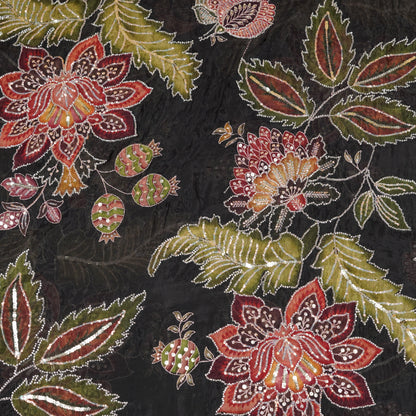 Black Multicolor Floral Embroidered Organza Fabric