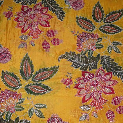 Yellow Multicolor Floral Embroidered Organza Fabric