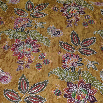 Mustard Gold Multicolor Floral Embroidered Organza Fabric