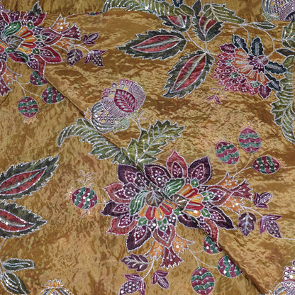 Mustard Gold Multicolor Floral Embroidered Organza Fabric