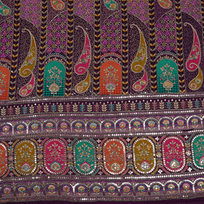 Royal Purple Multicolor Embroidered Crepe Fabric