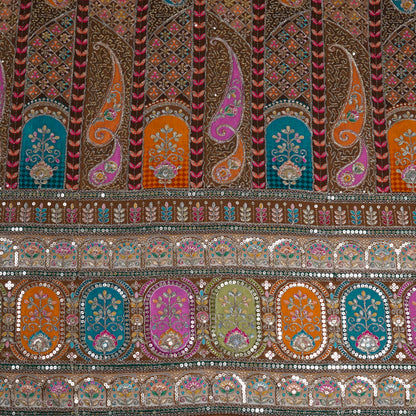 Earthy Brown Multicolor Embroidered Crepe Fabric