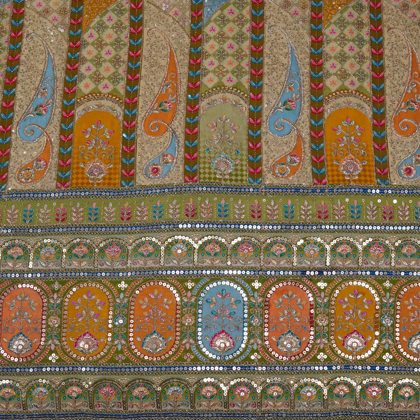Beige Multicolor Embroidered Crepe Fabric