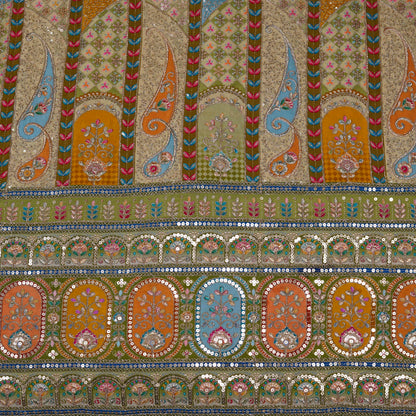 Beige Multicolor Embroidered Crepe Fabric
