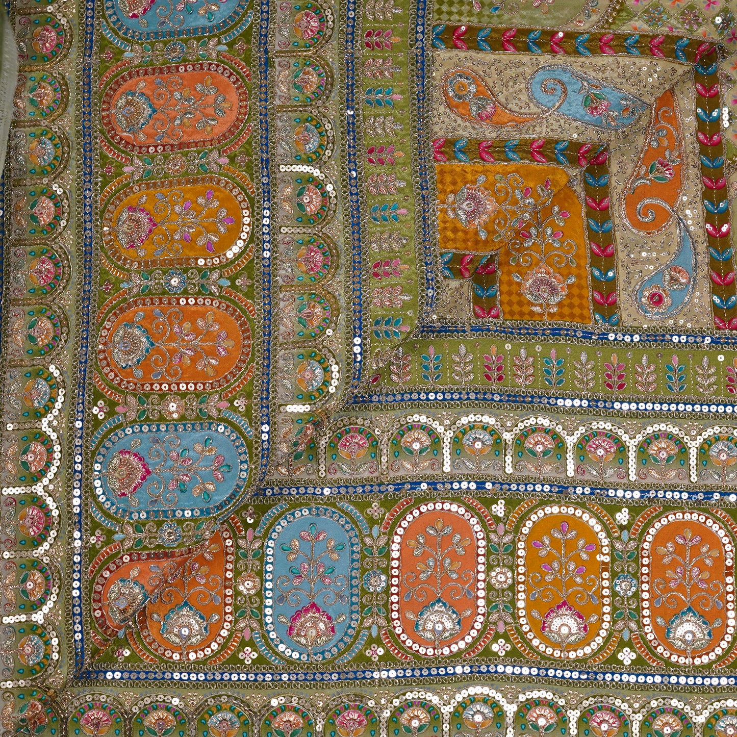Beige Multicolor Embroidered Crepe Fabric